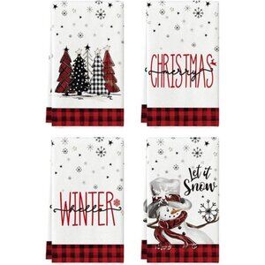 Red Black Plaid Snowman Xmas Trees Christmas Kitchen Towels